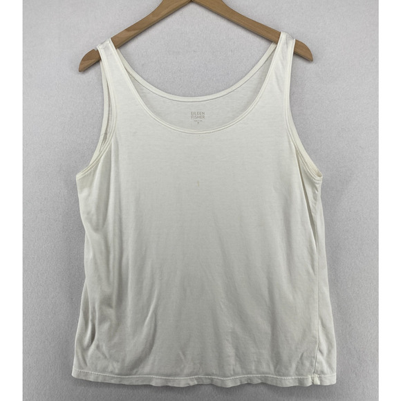 EILEEN FISHER Tank Top M Stretch Organic Cotton Scoop Neck Shell White USA - Picture 1 of 13